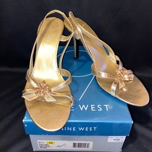 Gold Nine West Shirlenas Slingback Heels